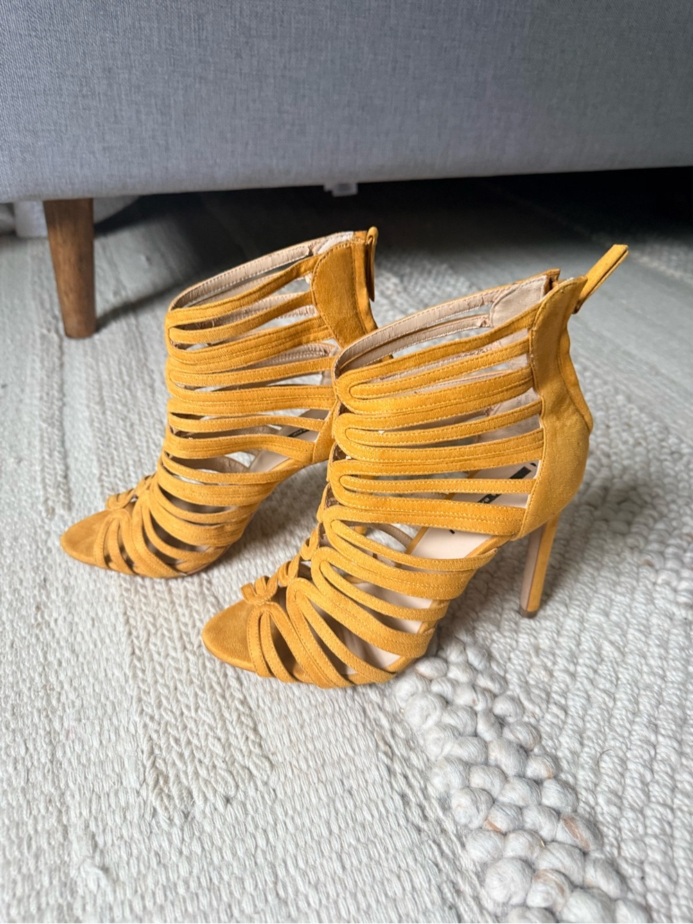VGUC - ZARA Strappy High Heel Booties in Mustard Yellow - size US 7 or EU 38